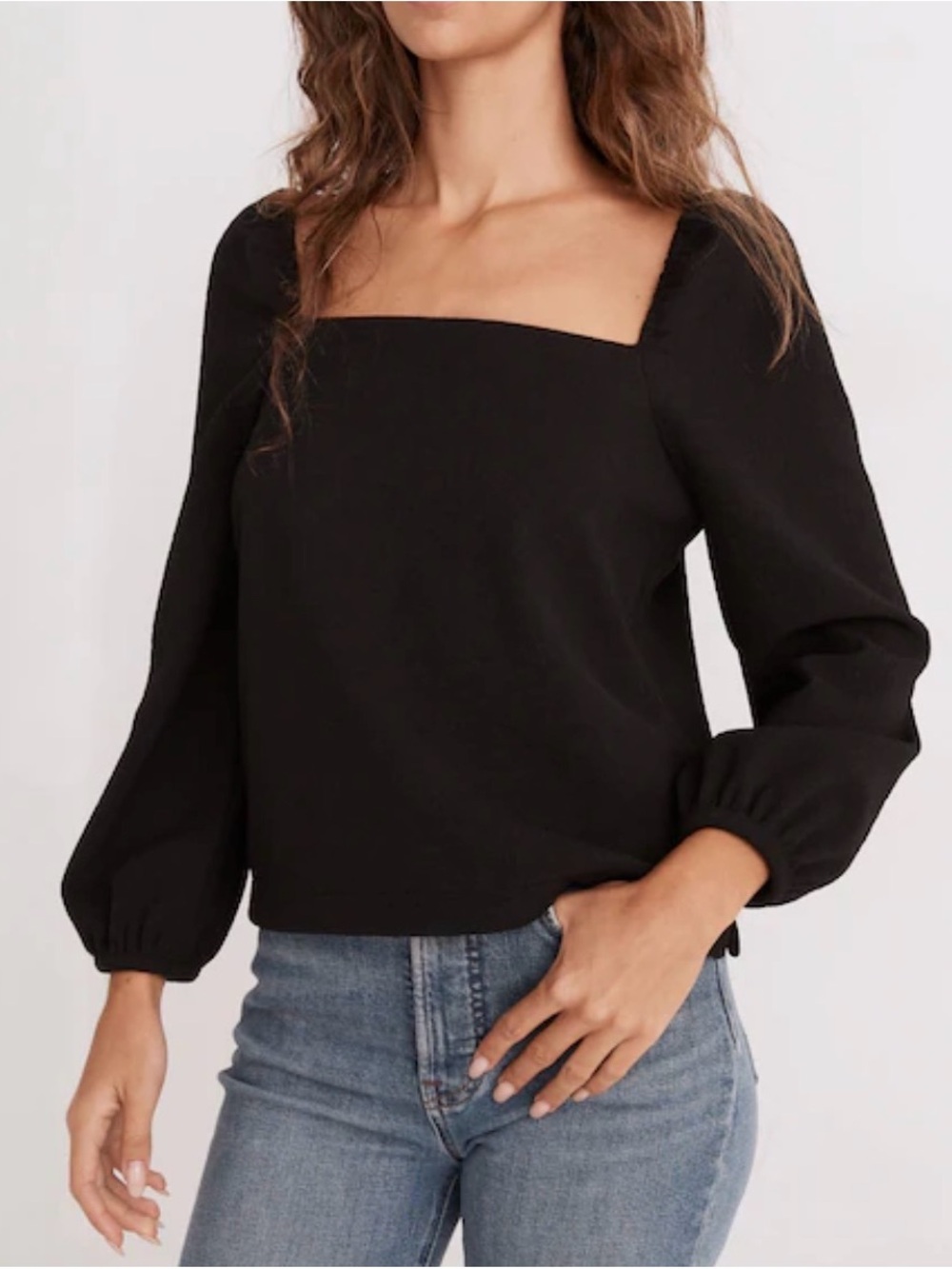 Madewell Black Square-Neck Puff Sleeve Top